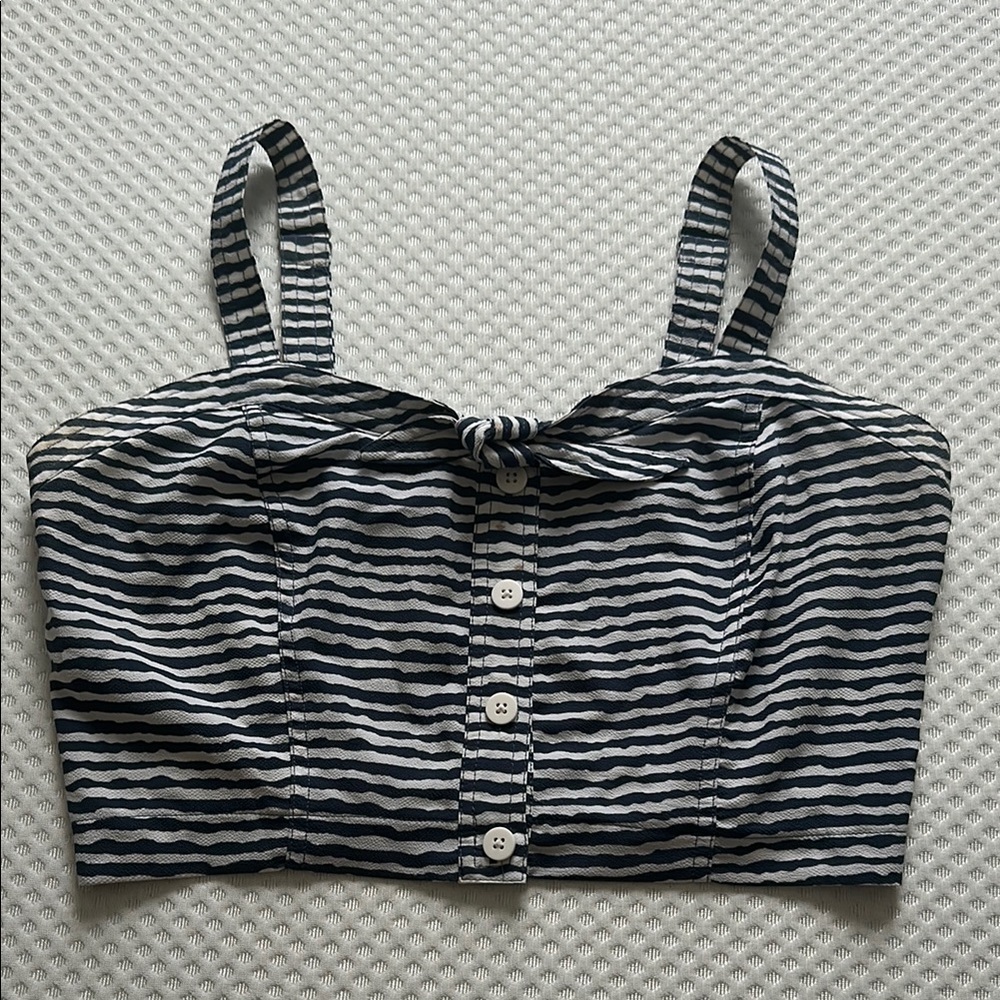 American Rag Blue and White Sleeveless Crop Tank Top